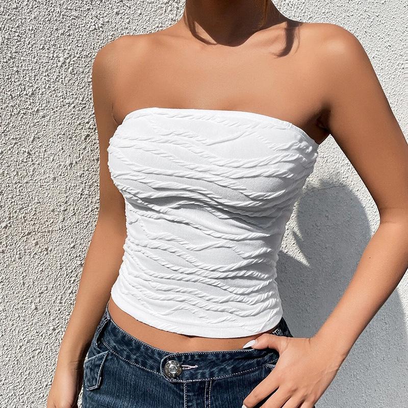 In stock, European and American women's clothing spring sleeveless solid color tube top slim-fitting open-button top wholesale