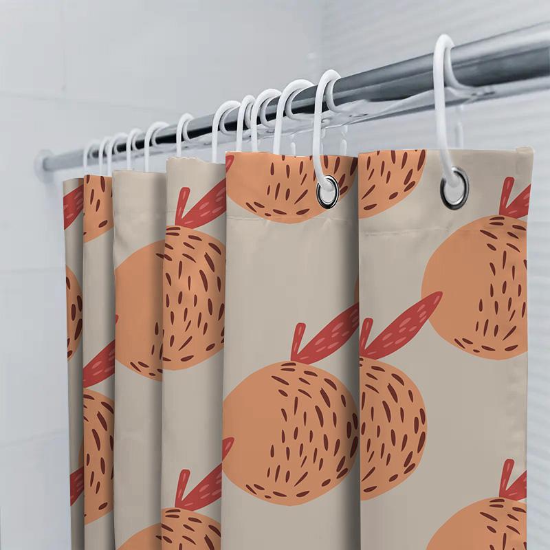 Modern Bathroom Decor: Peach Fruit Print Shower Curtain For Home Bathing Room