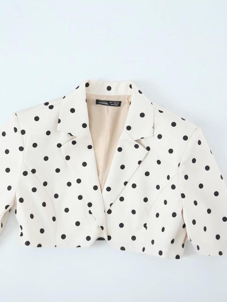 Blazer de Terno Feminino de Bolinhas Dupla Face com Lapela 2025 - Moda Outono/Inverno