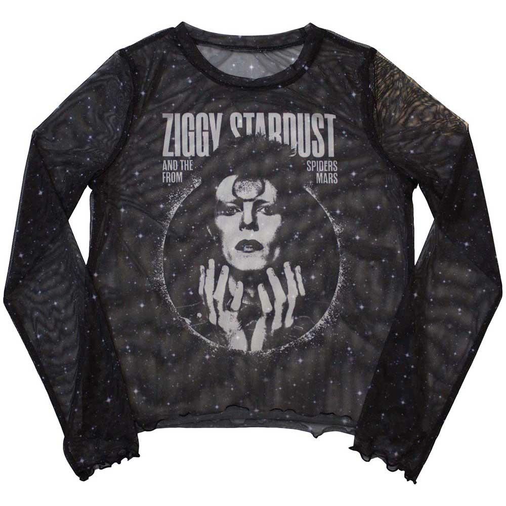 David Bowie Womens/Ladies Ziggy V1 Mesh Long-Sleeved Crop Top