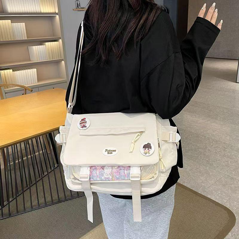 Cute College Style Girl Crossbody Bag Japanese y2k Student Large Capacity Versatile Postman Bag Transparent Badge Cute Ita Bag