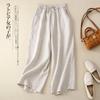 Cotton and Linen Wide-leg Pants Women Summer Retro Elastic Waist Ankle-Length Pants Lace-up Solid Versatile Loose Casual Pants