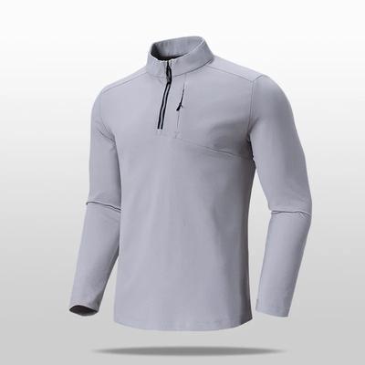 Cienka polarowa bluza T-shirt męski z długim rękawem ze stójką zapinany na pół zamek do biegania na co dzień warstwa bazowa koszulka topy