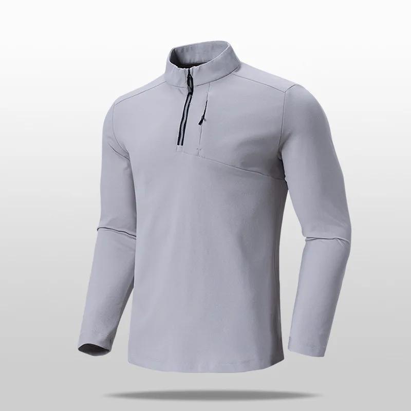 

Тонкая флисовая толстовка-футболка мужская с длинным рукавом, воротником-стойкой, половинной молнией, для бега, повседневная, базовый слой, топы 3XL светло-серый