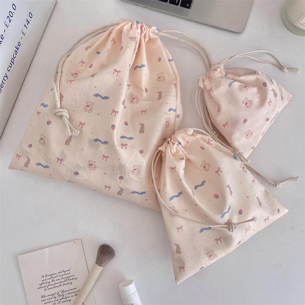 Cute Floral Women Makeup Bag Pouch Kawaii Portable Toiletries Cosmetics Storage Organizer Travel Cosmetic Bag Drawstring Case