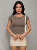 Women's Short Sleeve Crop Top Boat Neck Casual Slim Fit T-Shirt Solid Color Brushed Milk Fabric Y2K Streetwear Blouse Spring Daily Outfit