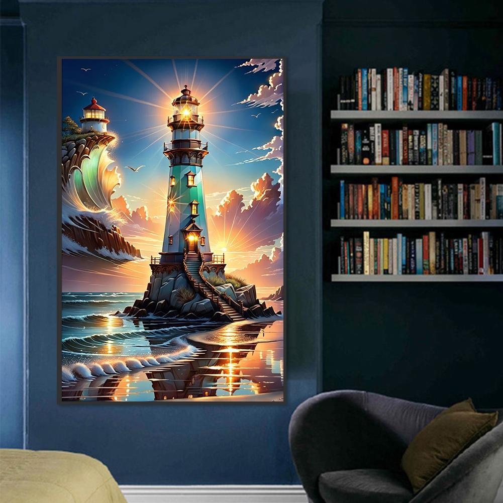 Sada malování podle čísel na plátně DIY olej Art Lighthouse Picture Home Decor55x85cm