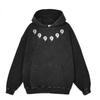 Mens Oversized Washed Fleece-Feel Printed Hoodie Casual Streetwear Loose Fit