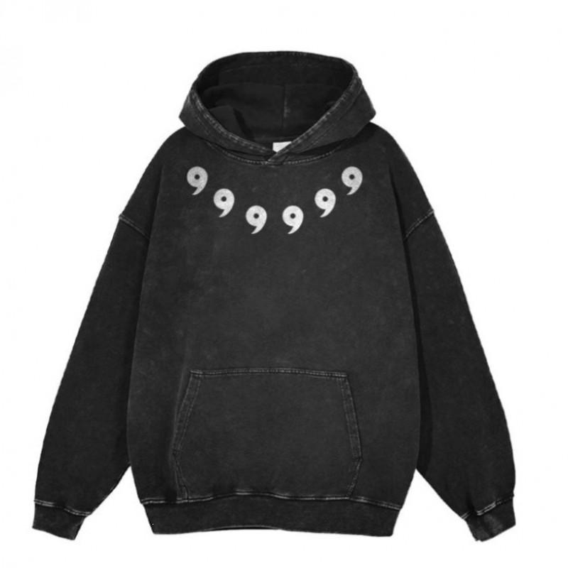 Mens Oversized Washed Fleece-Feel Printed Hoodie Casual Streetwear Loose Fit