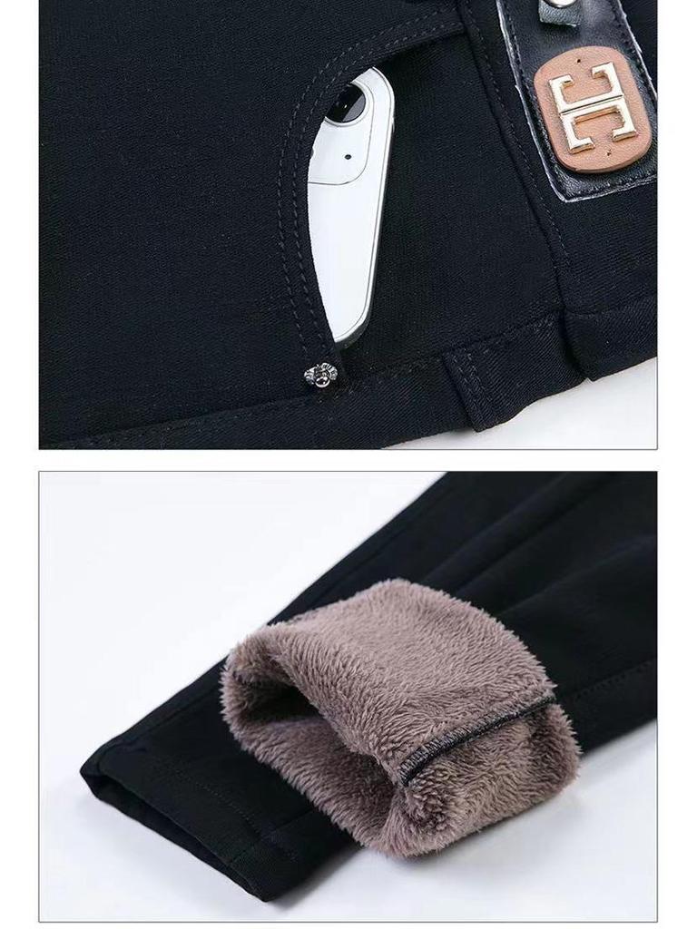 2025 Winter Women's Fleece-Lined High-Waisted Denim Skinny Pants - Slimming, Figure-Flattering, and Elastic Waist.