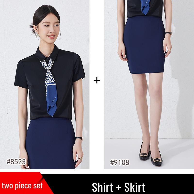 Elegant Summer Short Sleeve Skirt Suit - 2025 Professional Formal Business Workwear Set for Civil Servants