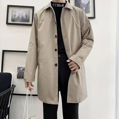 Erkek Orta Boy Tek Düğmeli Trençkot, Trend İngiliz & Kore Stili, Dama Tarafından Bol Kesim