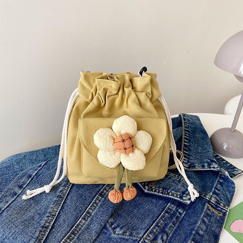 

Сумка Женская 2025 Новая Модная Свежая Холщовая Сумка Через Плечо Милая Милая Девушка Цветок Кроссбоди Сумка-Ведро хаки