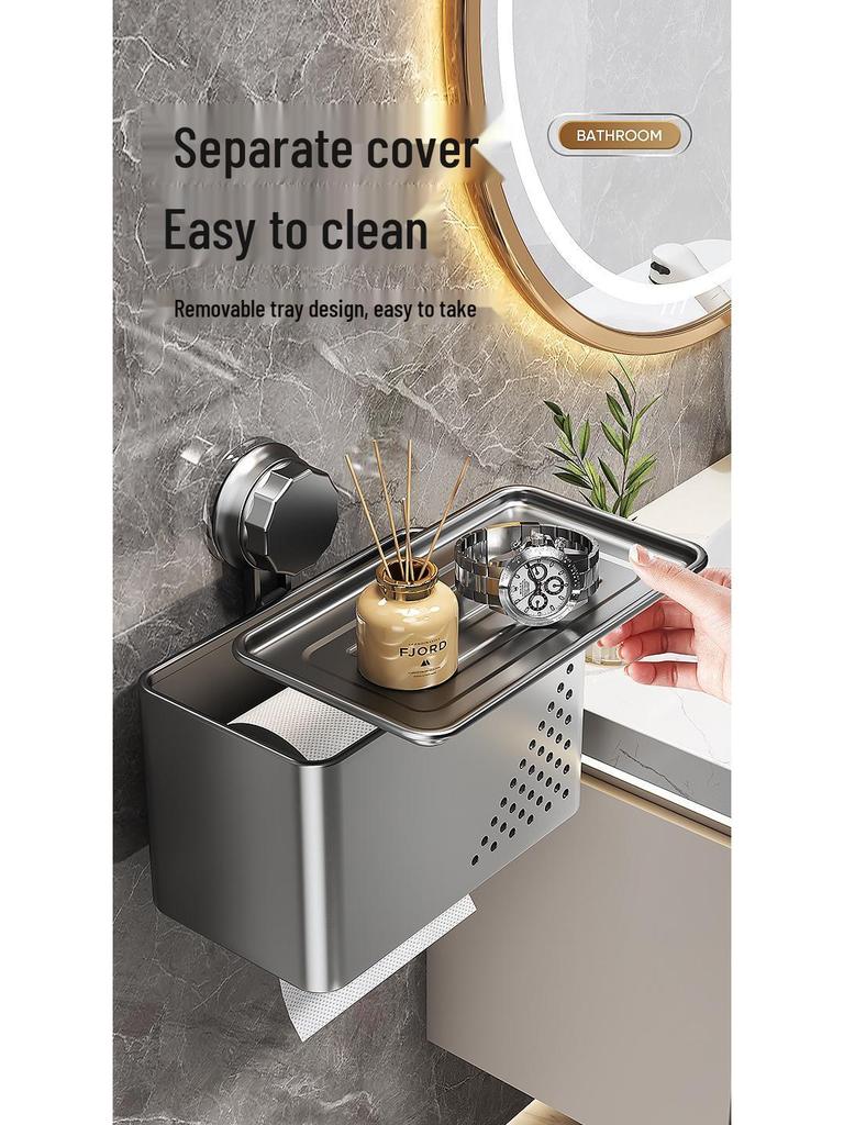 Punch-Free Wall-Mounted Waterproof Toilet Paper Holder with Storage Rack