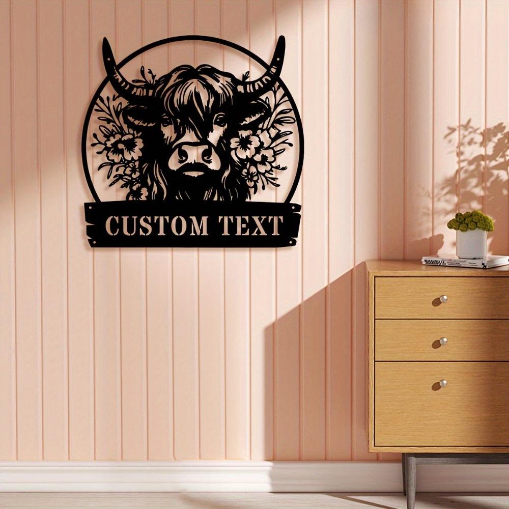 Unique 1pc Custom Metal Highland Cow Outline Engraved Family Name Wall Art House Number Address Sign