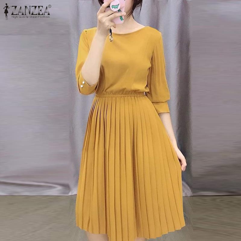 

ZANZEA Женское повседневное свободное платье с круглым вырезом и рукавами 3/4