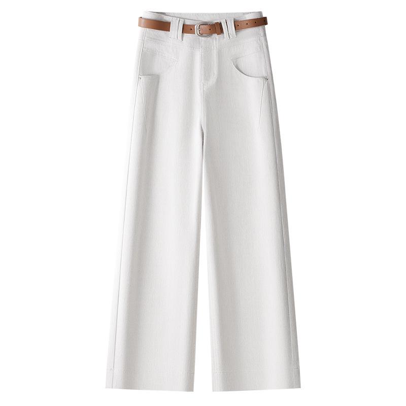 

2025 Женские летние джинсы с высокой посадкой, белые, широкие штанины, укороченные - Свободные повседневные брюки XL