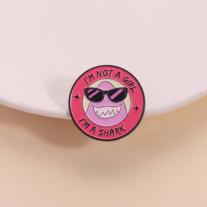 Cartoon Animated Movies Enamel Pin I'm Not a Girl I'm a Shark Monster Shark with Sunglasses Brooch Lapel Badge Jewelry Gift