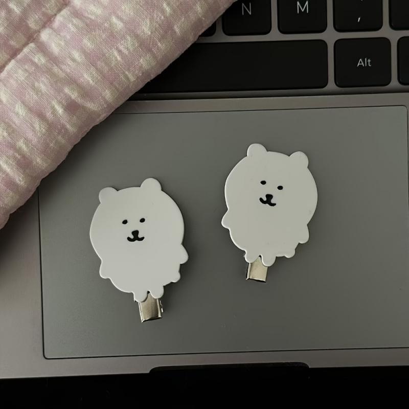 3pcs Cute White Bear Hair Clips for Women & s - Adorable Fluffy Design with Black Eyes,
