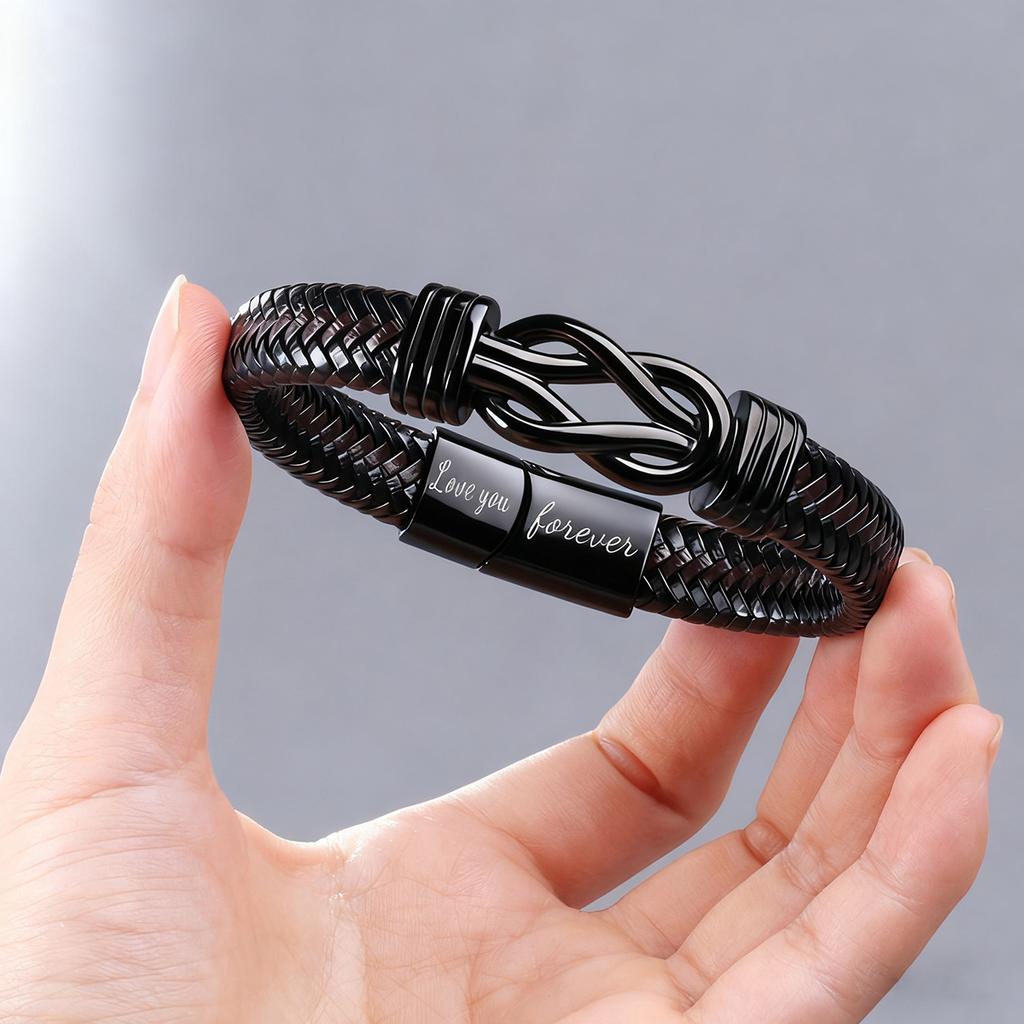 Creative for Son Perfect Gift Stainless Steel r Bracelet Leather Infinity Charm Multi-Laye 2pcs(Bracelet+Card) Elegant