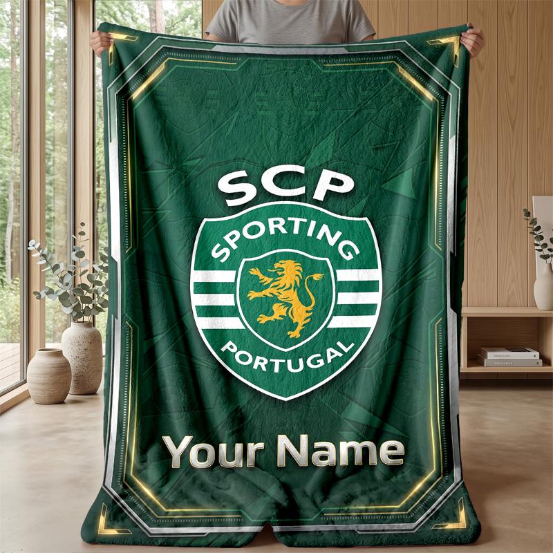 Flanelowy koc z własnym tekstem, Lekki, przytulny koc na łóżko, sofęSporting CP