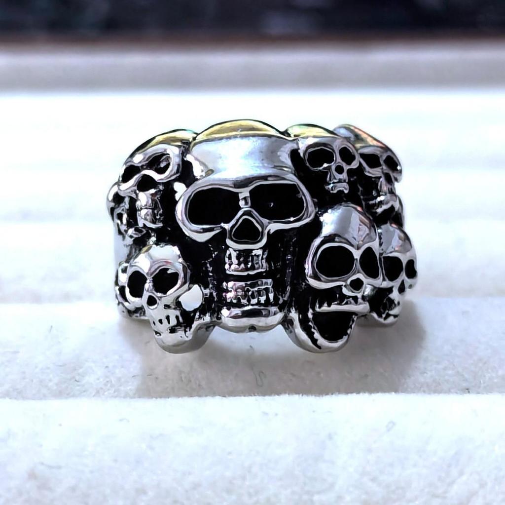 Inel Exagerat Retro Thai Argint Craniu - Design Deschis Ajustabil pentru Bărbați