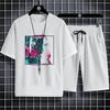 Fashion Four Seasons Casual Sports Style 2d Letter Print Adult Men'S Round Neck Loose Short Sleeve T-Shirt Trouser Set Quick Dry