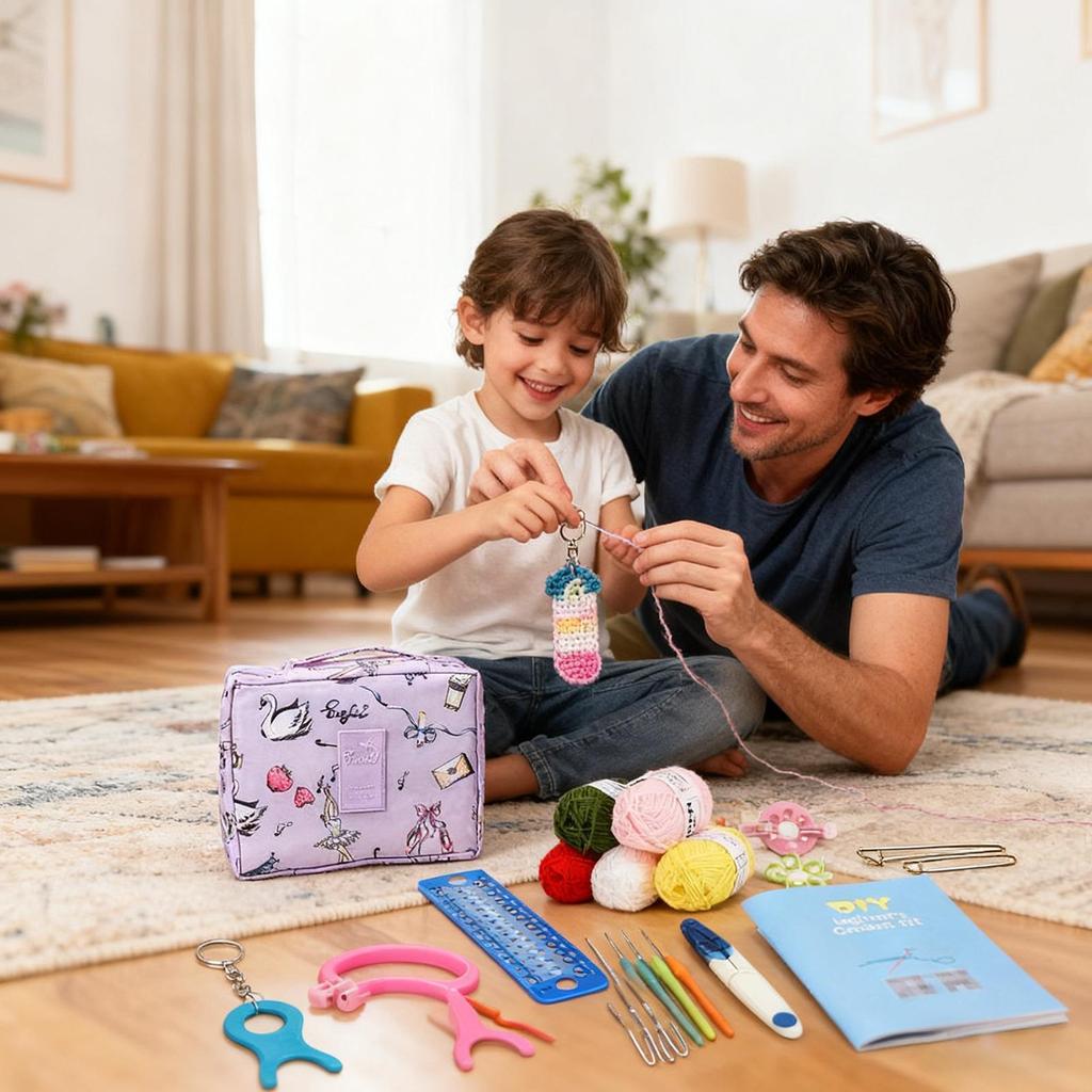 63-teiliges Häkel-Materialset für Anfänger mit Anleitung Tragbare Handstrick-Kunstwerkzeuge Häkel-DIY-Strickset