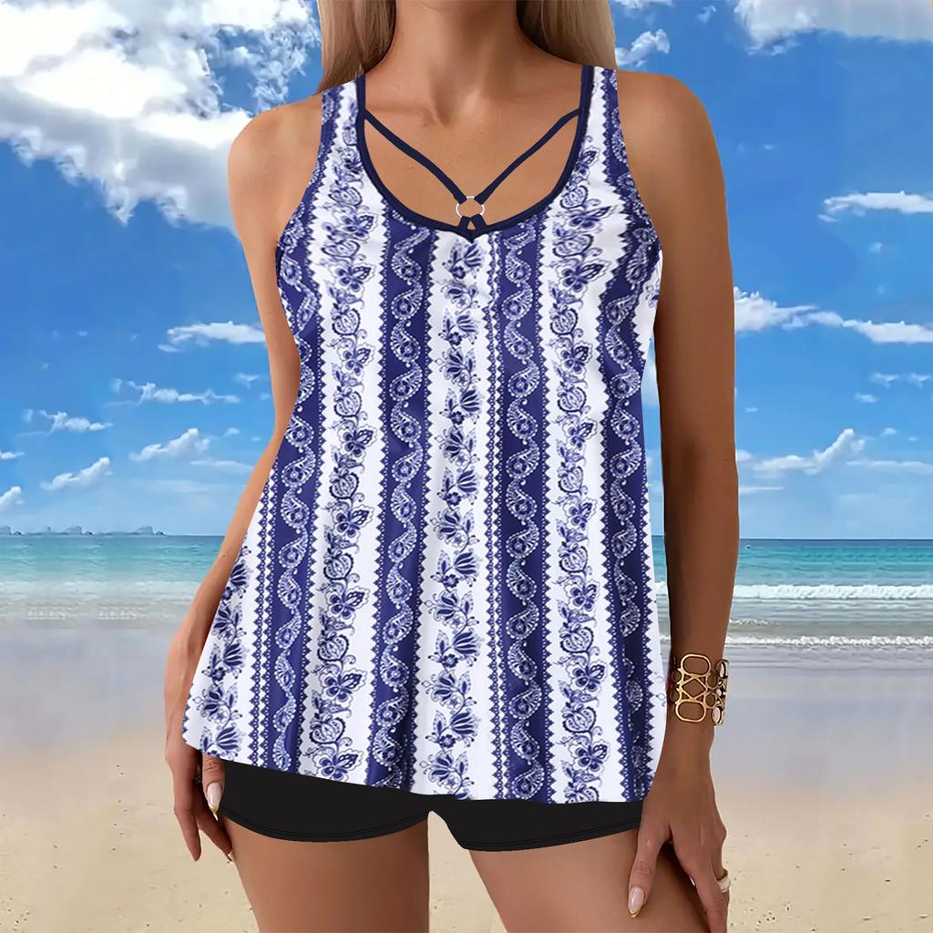 Women's Halter Complex Patterns Print Bikini Tankini Swimsuit