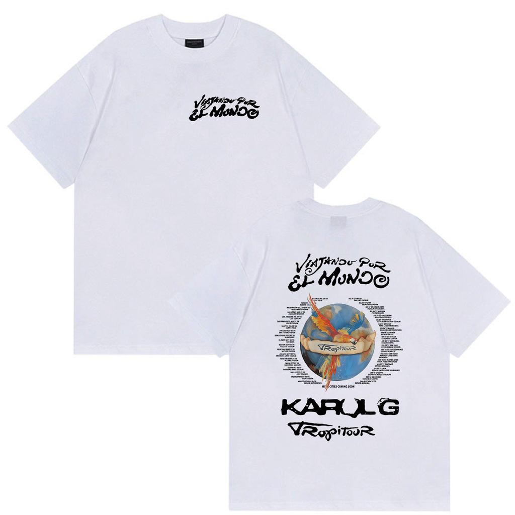Karol G Viajando Por El Mundo Tropitour 2026 Graphic T Shirts Unisex Women Pop Music Fashion Cotton Short Sleeve T-shirt Streetwear