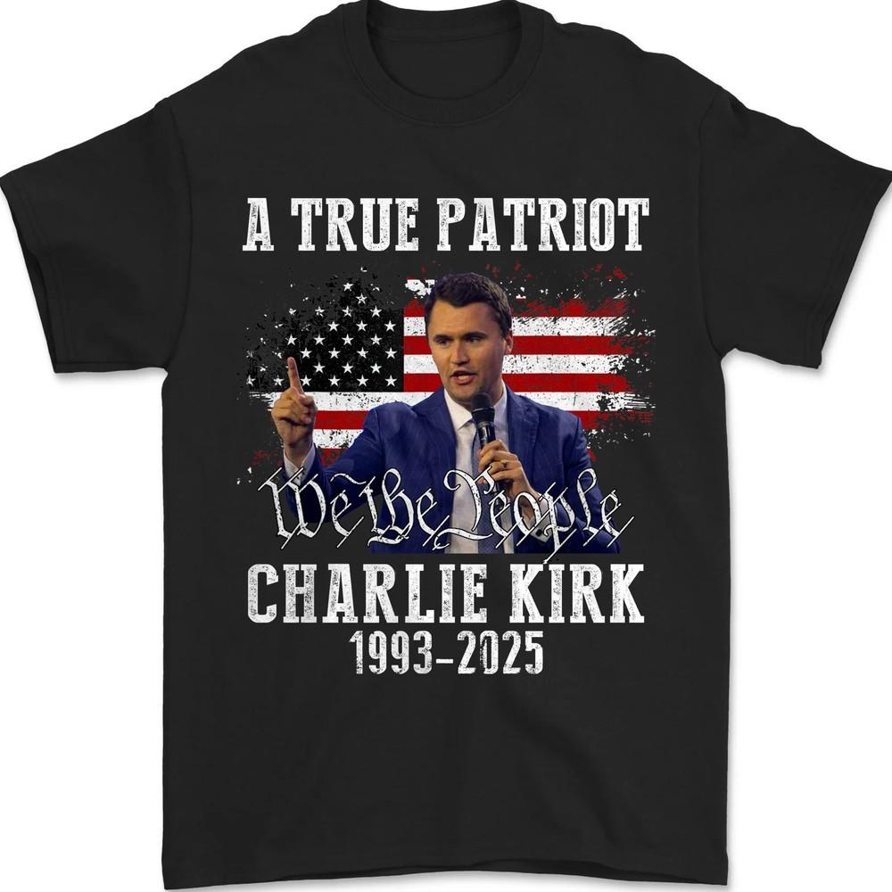 

Charlie Kirk Shirt, True Patriot 1993-2025 Rip Memorial American Flag T-Shirt 2XL