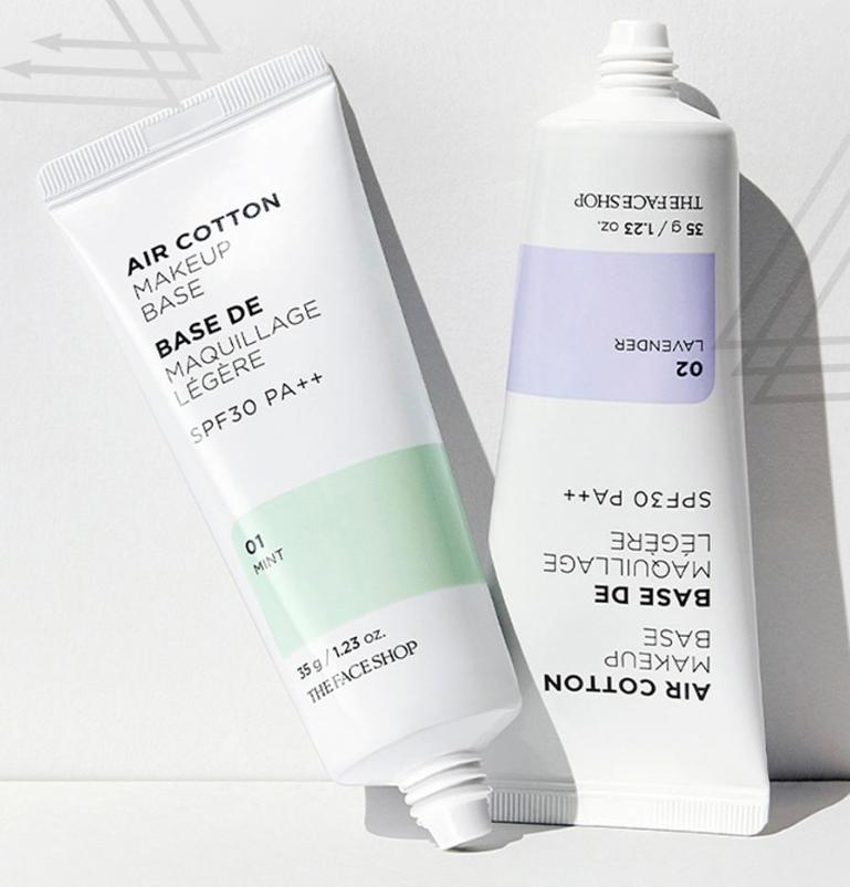 The Face Shop Air Cotton Makeup Base SPF30 – Tone Correcting Primer (Lavender / Mint, 35g)