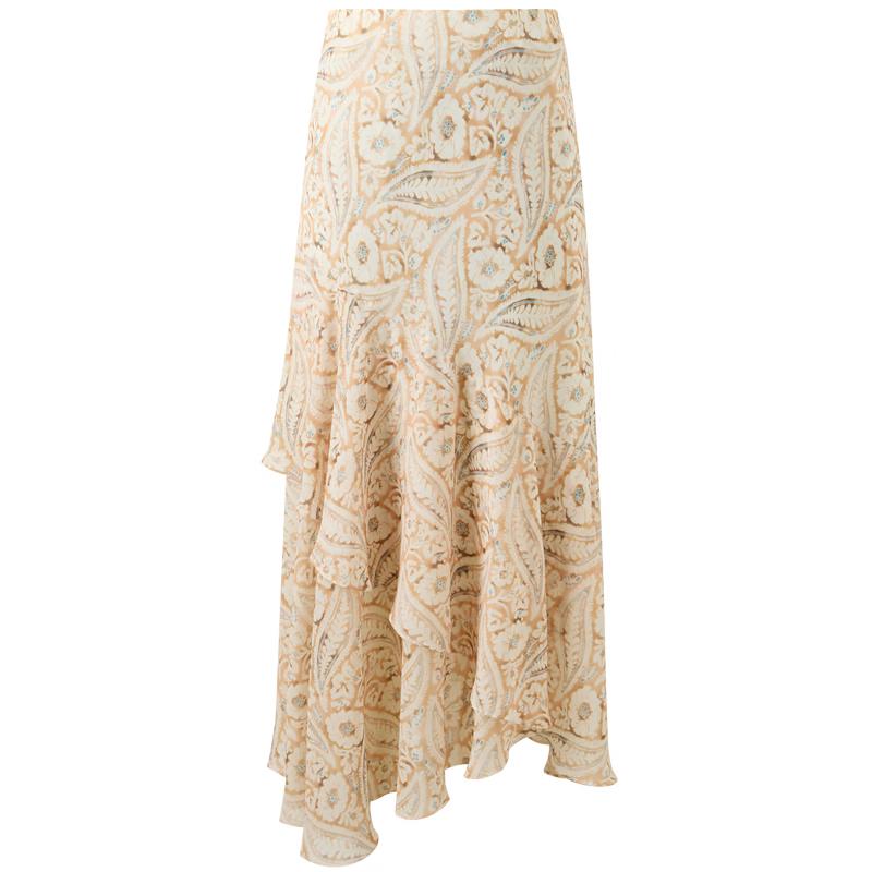 Sancai Paisley Print High-Waist Patchwork Maxi Skirt L
