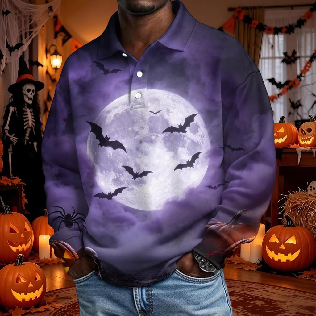 Męska koszula z długim rękawem na Halloween, stylowa, casualowa, imprezowa