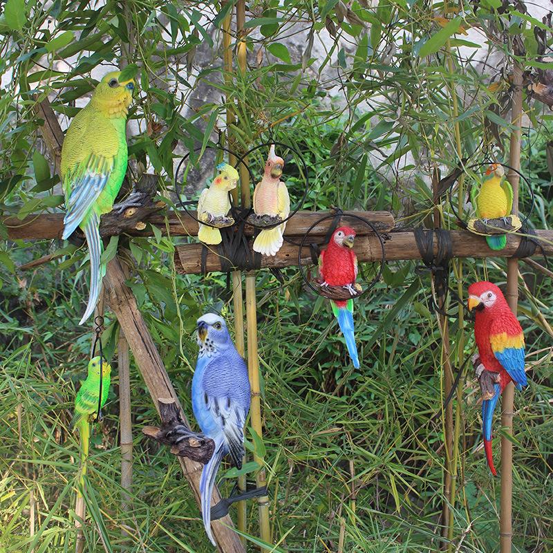 Parrot Tree Decoration: Cross-border Bird Model Resin Ornament for Courtyard