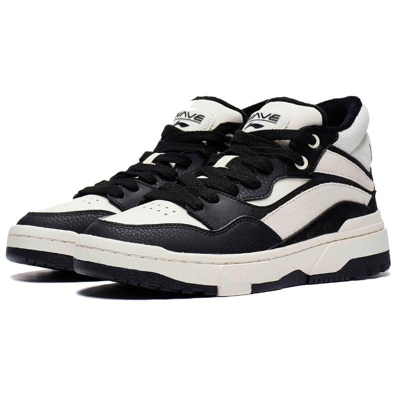 Li Ning Wave Mid Fleece Slip Resistant Abrasion Resistant Skateboard Shoes Women's Black AGCT226-2