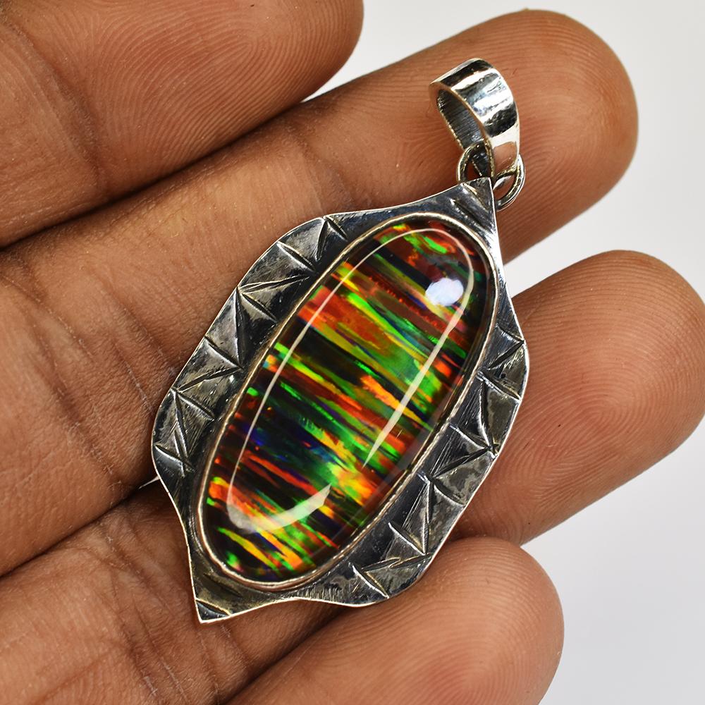 A+ Zertifiziert 40 Karat Natürlicher Ovaler 925er Sterlingsilber Schöner Opal Edelsteine Anhänger