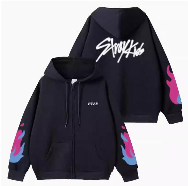 2025 SKZZ Stray Kids Ležérní bavlněná mikina s dlouhým rukávem – Populární evropský a americký styl s potiskem u kulatého výstřihu