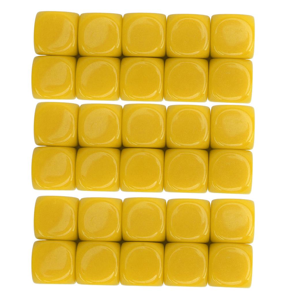 30PCS 16MM Blank Dice Set Plastic Rounded 6 Sided Dice Cubes For Game Party Fun DIY Sticker Math Teaching Yellow