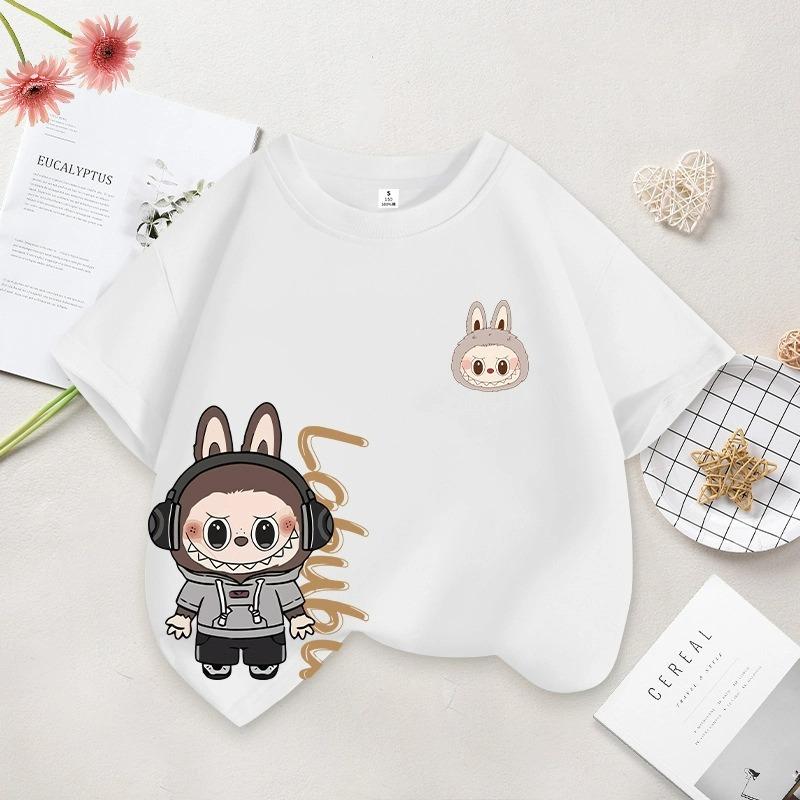 Kreslená grafika Dětská Dámská LABUBU Potištěné Tričko Léto Dámská Móda Dívčí Tričko s Krátkým Rukávem Top Pulovr Oblečení