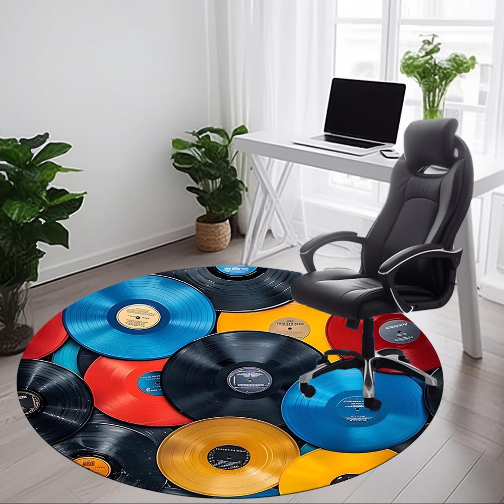 1 Stück Musiksammlung Vinyl Büro Runder Teppich, Matte Geeignet für Büro, Unter Bürostühlen Schlafzimmer Wohnzimmer Heimdekoration, Raumdeko