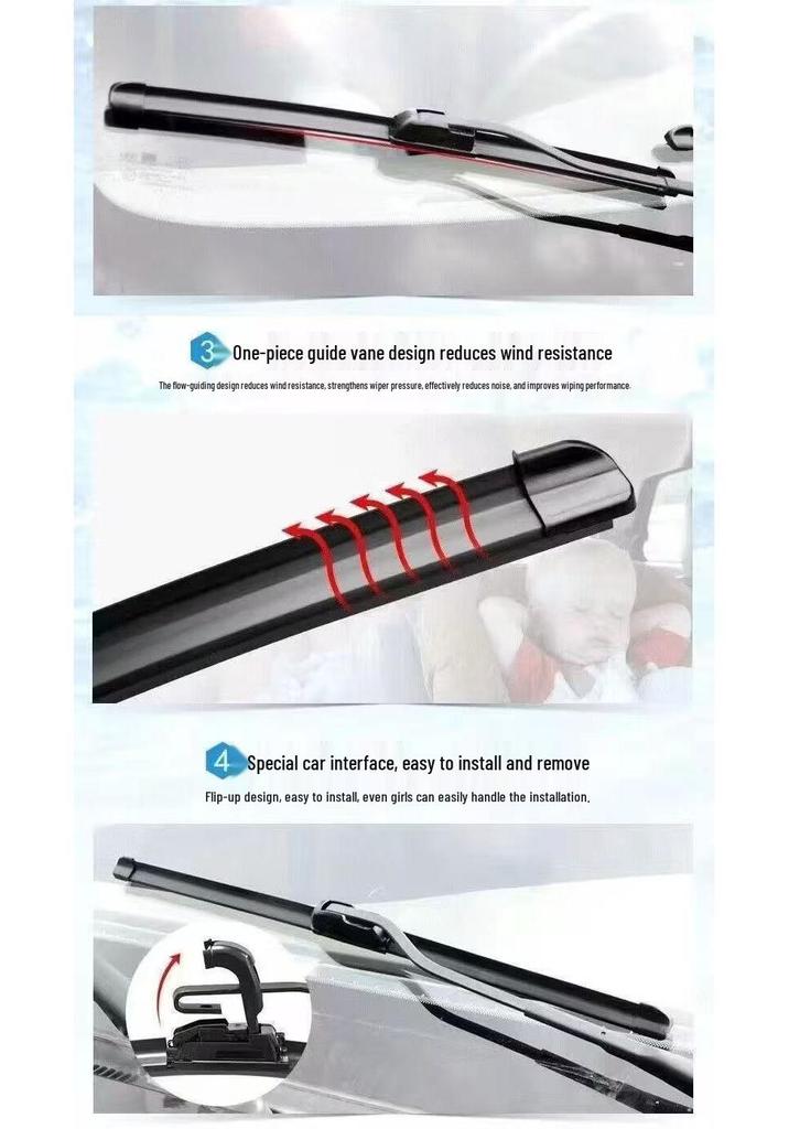 BYD Frameless Wiper Blade for Qin, Dolphin, Seagull, Song, L, Yuan PRO, Destroyer 05, Tang, F3, L3 - Rubber Strip