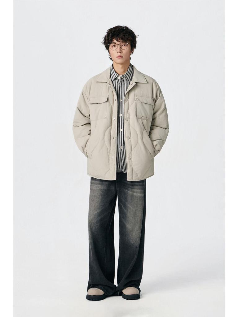 Men's 90% White Duck Down Lightweight Winter Shirt Jacket - Loose Lapel, Plus Size