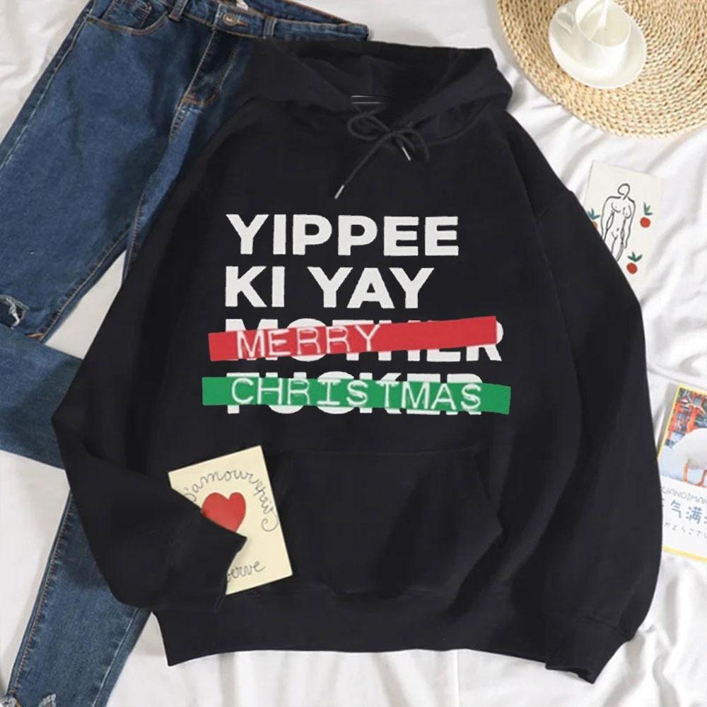 YIPPEE KI YAY Veselé Vánoce Parodie na Smrtonosnou past Černá mikina s kapucí Pohodlná Osobnost Unisex Pánské Sportovní oblečení