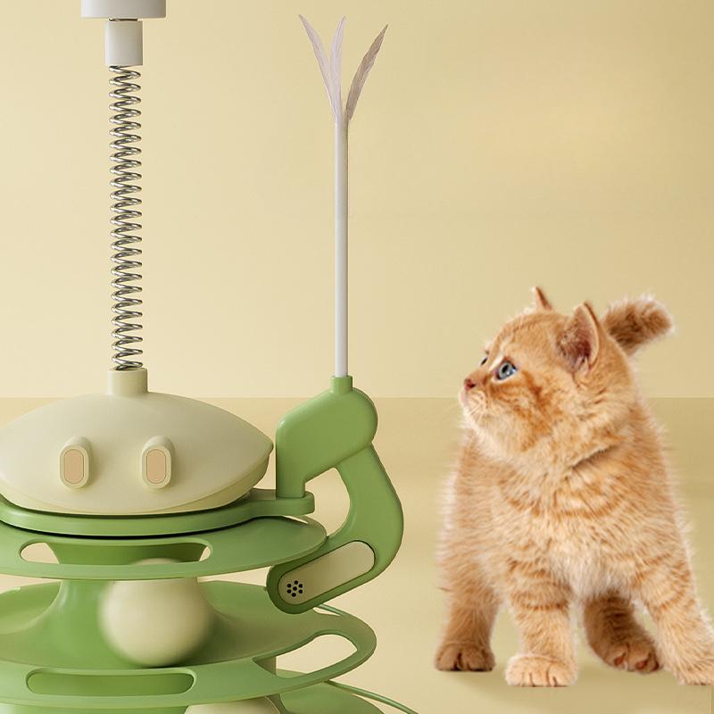New Cat Turntable  Leaking Food  Windmill  Feather Cat Stick  Four-layer Cat Tower Track  Amusement Disc  Pet Cat Toy