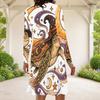 Women Plus Size Round Neck Long Sleeve Cartoon Excavator Printed A Line Flared Hem Dress