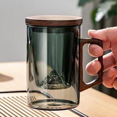 Legno creativo per separare la tazza da tè Guanshan, coperchio in bambù e legno per tazza da bere divisibile in tre pezzi, tazza da uomo d'affari giapponese personale