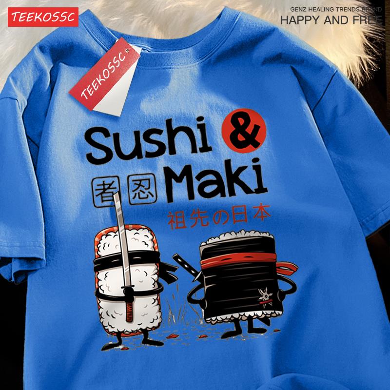 Theduc Sushi Und Sushi Druck Männer Frauen T-Shirt Baumwoll-T-Shirts Lockeres T-Shirt Rundhals Lockere Oberteile Modekleidung Unisex