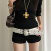 Vintage Leather Waistband Metal Buckle Punk Style Belt Adjustable Women Wide Belt  Men
