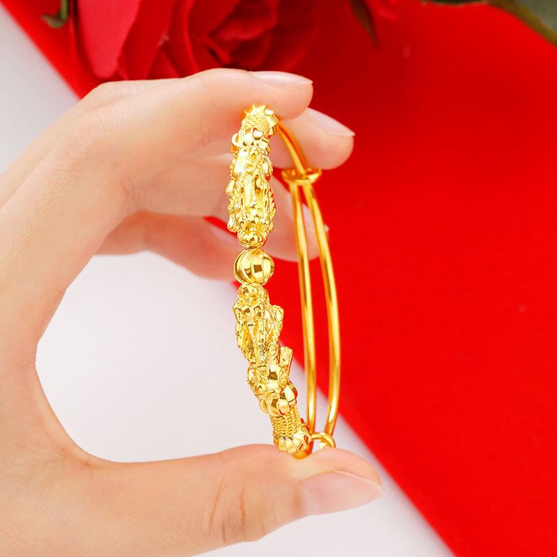 Elegant Chinese Style Electroplated Double Pixiu Bracelet - Women's Classic Luck-Turning Push-Pull Jewelry